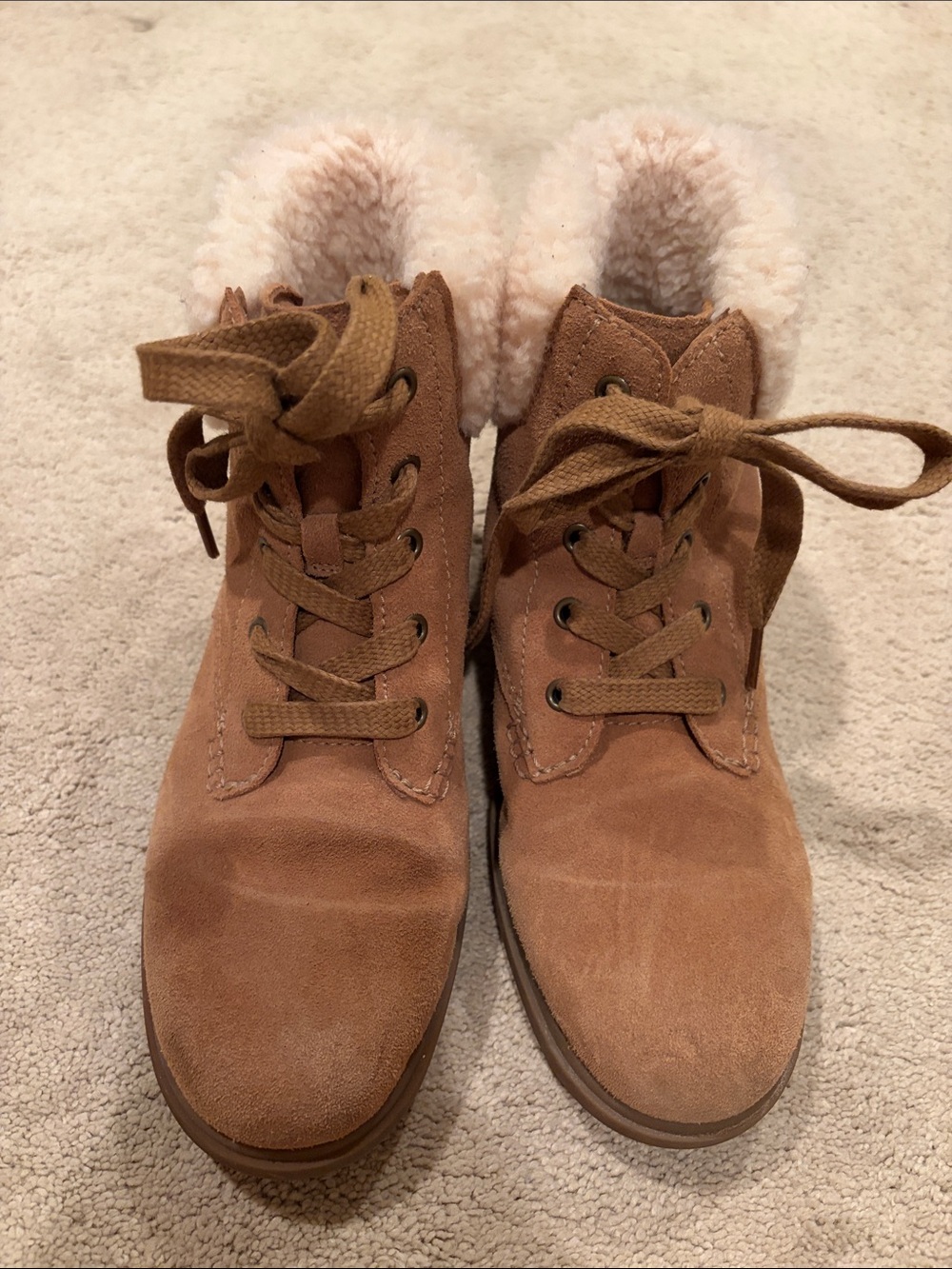 UGG Women's Lace-Up Ankle Boots with Faux Shearling Collar — Chestnut